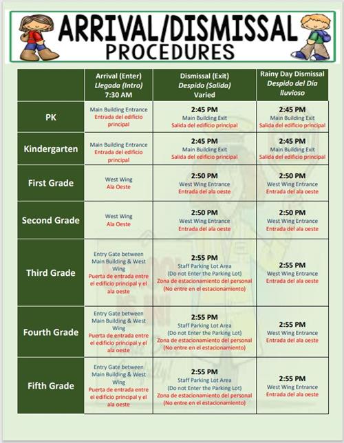 Arrival & Dismissal Schedule 